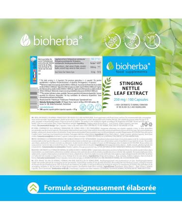 Nettle Extract with Iron - High Dosage - 100 Capsules of 250 mg - Food Supplement for Hair Prostate and Hydric Balance - Up to 1000 mg per Day BIOHERBA - Buy Online on GoSupps.com