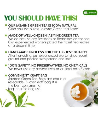 Lavendium Premium 55 JasmineGreen Tea Bags 100% Natural & Pure from Jasmine Green Tea. Jasmine Green Herbal Tea. Made with Natural Material Tea Bags. No Sugar No Gluten Vegan. Jasmine 55 Bags - Buy Online on GoSupps.com