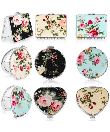9 Pcs Retro Compact Mirrors Portable Compact Travel Mirror Flowers Folding Mirrors Vintage Purse Mirrors Floral Pocket Mirror for Women Girls Beauty  Round  Square  Heart (Silver Edge Peony Pattern) - Buy Online on GoSupps.com