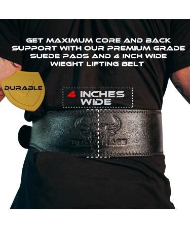 Beast Rage Weight Lifting Belt - Premium Leather Support for Men & Women | 10.2 cm Padded Back | 10 Adjustable Holes | Ideal for Powerlifting CrossFit & Bodybuilding - Black - Buy Online on GoSupps.com