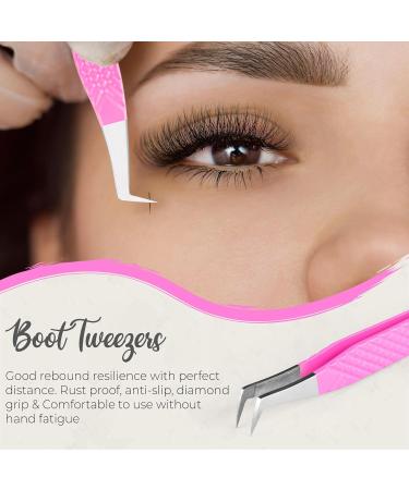 Lash Extension Tweezer Eyelash Tweezers for Extensions Precision Lashing Tweezers 3PC Set L-Shaped Boot Volume Dolphin Isolation (3Pc Pink Lash Tweezers Set) - Buy Online on GoSupps.com