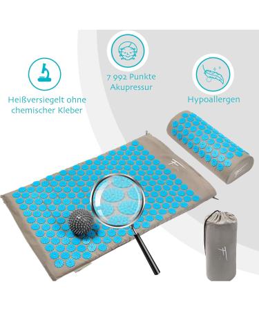 Fit Acupressure Set - Mat Pillow Bag & Massage Ball for Back & Neck Pain Relief - Gray/Turquoise - Buy Online on GoSupps.com