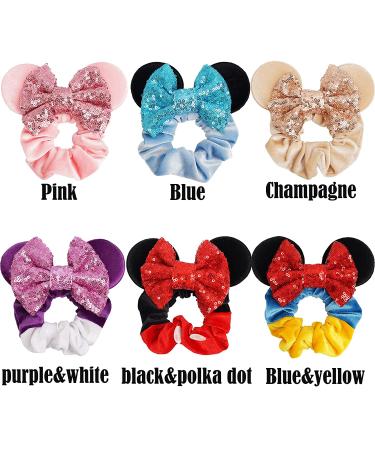 6 Pack Mouse Ears Velvet Sequin Bows Scrunchies for Women, Girls, Kids - Christmas Party Hair Ties - Buy Online on GoSupps.com