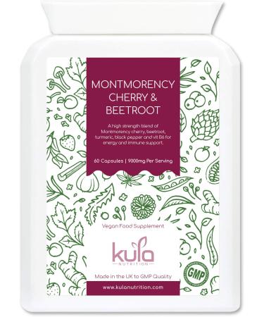 Montmorency Cherry and Beetroot Blend - 60 Vegan Capsules - High Strength (9000mg per Serving) - Sour Cherry and Beetroot with Black Pepper Turmeric and Vitamin B6 (Immune Support) - Kula Nutrition.