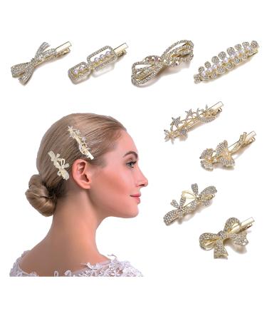 8 Pcs Rhinestone Alligator Hair Clips for Girls Pearl Crystal Hair Pins Wedding Hair Accessories for Women White