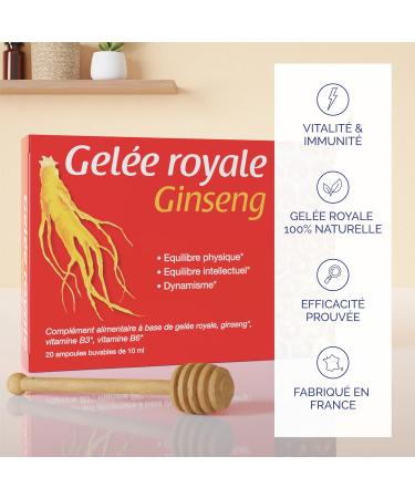 Laboratoire NaturAvignon Royal Jelly Ginseng Ampoules | Vitality Immunity Intellectual Vivacity | Royal Jelly 1000mg Ginseng 1800mg Vitamins B3 B6 | Made in France | 20 Ampoules (10 Days) - Buy Online on GoSupps.com
