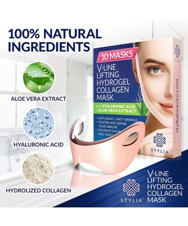 V Line Shaping Face Masks - 10 Piece Double Chin Reducer with Aloe Vera - Anti-Aging Hydrogel Collagen Mask for Contouring and Firming Face Lift - Buy Online on GoSupps.com