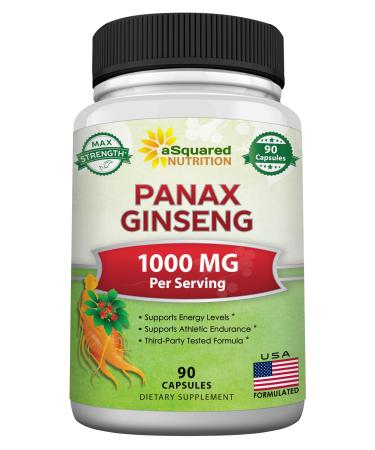 aSquared Nutrition Natural Korean Panax Ginseng (1000mg Max Strength)-90 Capsules Root Extract Complex (Red & White) High Dosage Ginsenosides in Seeds Asian Powder Supplement Tablet Pills for Energy