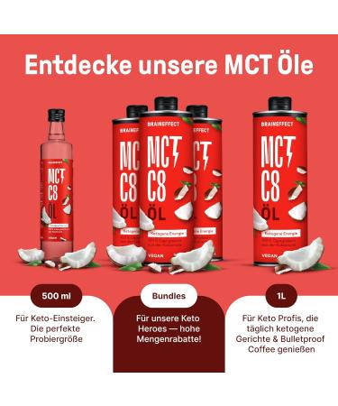 Braineffect MCT Oil C8 - 300% More Ketones 100% C8 Coconut Extract - Ideal for Keto Diet & Bulletproof Coffee - 4x1000ml - Buy Online on GoSupps.com