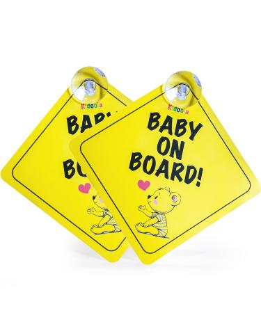 kidoola 2pcs Baby on Board Sign for Car Newborn & Kids Driving Safety Sticker with Suction Cups Highly Visible Warning Sign for Window (Bear)