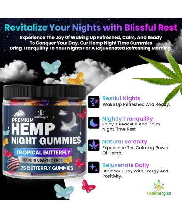 Healthergize Hemp Gummies Night Time, High Potency Nap Gummies, Peace and Relaxation, Fruity Butterfly Gummy Bear Edibles, Good Mood, Calm, Restful Bedtime-Natural Omega Hemp Oil-Made in USA - Buy Online on GoSupps.com