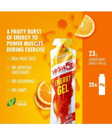 High 5 Energy Gel - 20 x 38g Sachet- Juicy Orange - Buy Online on GoSupps.com