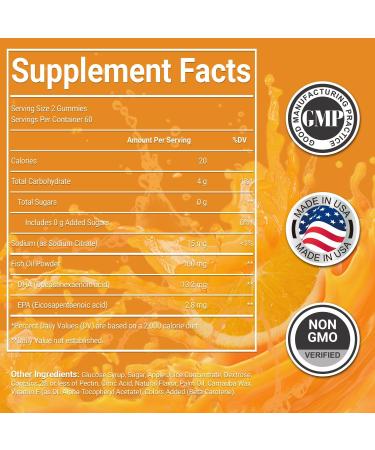 VitaCosmoX Omega-3 Vegan Gummies 120 Count Orange & Lemon Flavor Fish Oil Alternative DHA from Algae Omega 3-6-9 from Chia Seeds 100% Vegetarian Non-GMO & Gluten Free - Buy Online on GoSupps.com