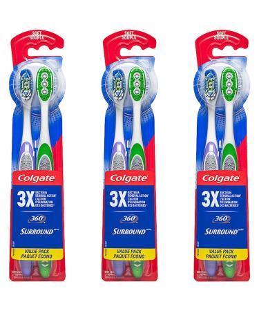 Colgate 360 Surround Manual Toothbrushes with Tongue and Cheek Cleaner  6 Count 6 Count (Pack of 1) 360  Surround Toothbrush