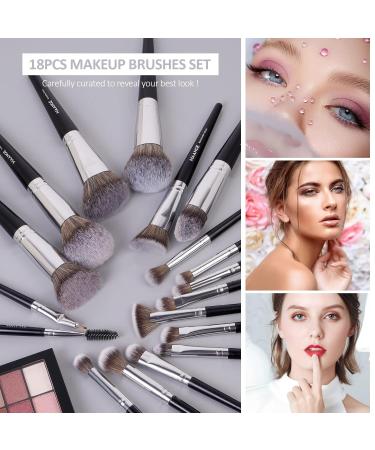 18-Piece Professional Makeup Brush Set - Premium Synthetic Foundation Blending Face Powder Blush & Eyebrow Tools - Silver - Buy Online on GoSupps.com