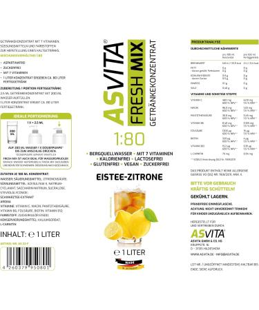 AsVita Co KG AsVita syrup without sugar ASVita Fresh Mix 1801 liter bottle sugarfree drink syrup 26 tasty flavors iced tea lemon iced tea lemon 1 l 1er Pack - Buy Online on GoSupps.com
