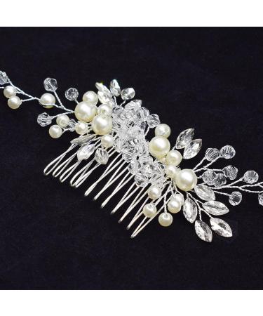 Wedding Hair Accessories Fanvoes Hair Pieces Comb for Brides Bridal-Silver Vintage Headpiece Clip Barrette Jewelry w/Handmade Flower Ivory Pearl Leaf Rhinestone Crystal for Women Girls Bridesmaid - Buy Online on GoSupps.com