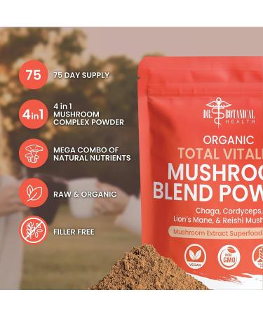 Organic 4-in-1 Mushroom Powder Blend for Immune Boost & Brain Support - Reishi, Lion's Mane, Cordyceps, Chaga Supplement Extract Complex - Buy Online on GoSupps.com