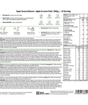 The Protein Works Super Greens Extreme Powder 500g | 41 Servings | Vegan, Gluten-Free, No Added Sugar | Apple & Lemon Twist Flavor - Buy Online on GoSupps.com