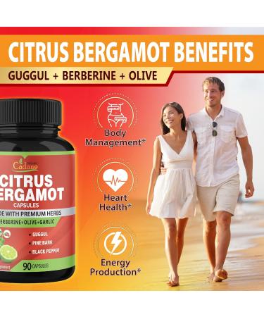 Organic Cadane Citrus Bergamot Supplement Extract Capsules 90 Capsules & Berberine Olive Guggul Garlic Pine Bark Black Pepper | Supports Overall Health Immune System | 3 Months Supply - Buy Online on GoSupps.com
