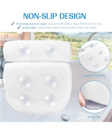 Idle Hippo Luxury Bath Pillow for Tub - Neck and Back Support with 6 Non-Slip Suction Cups - Ergonomic Headrest for Ultimate Comfort - Spa Gift for Bathtub - Hot Tub Accessory - White - Buy Online on GoSupps.com