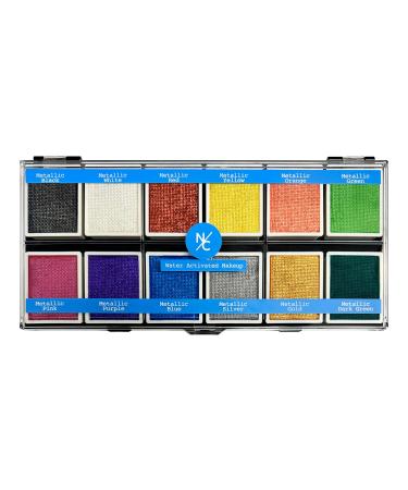 Metallic 12-Color Palette - Luxurious Water-Activated Makeup for Face & Body - Shimmering Shades for SFX Cosplay Theater Film & TV Makeup Artists