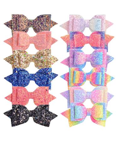 12pcs Glitter Hair Bows Alligator Clips Sequins Hair Clips Hair Barrettes Hair Accessories for Kids Girls Teens Toddlers