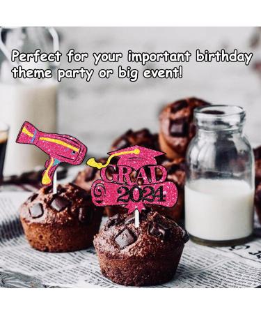 18pcs Pink Glitter Hairstylist Dessert Cupcake Topper Congrats I Survived Cosmetology School Theme Decorations Boys Girls 2024 College Graduation Party Decor Supplies - Buy Online on GoSupps.com