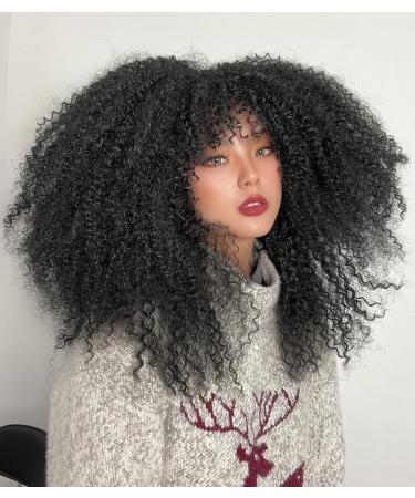 Sweece Long Curly Afro Wig with Bangs for Black Women - 18 Inch Black Kinky Curly Hair Synthetic Wig - Buy Online on GoSupps.com