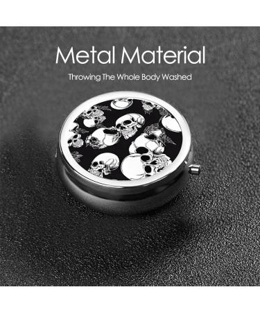 Black Skull Round Pill Box - 3 Compartment Mini Pocket Organizer for Travel & Vitamins - Buy Online on GoSupps.com