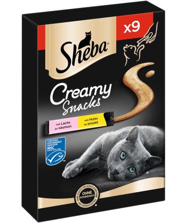 Sheba Creamy Snacks-creamy cat geli with chicken & salmon-practical sticks to lick from hand-7 x 9 x 12g chicken and salmon 12 g (63 pack) - Buy Online on GoSupps.com