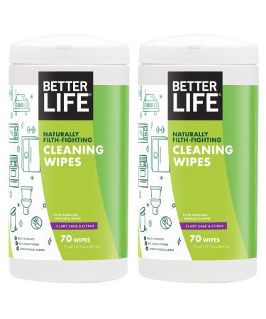 Better Life Natural All-purpose Cleaning Wipes, Clary Sage & Citrus, 70 Count (Pack of 2)