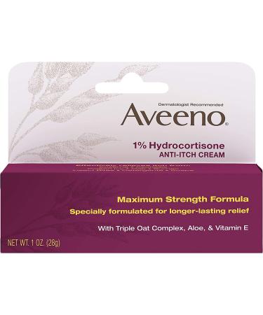 Aveeno Maximum Strength 1% Hydrocortisone Anti-Itch Cream with Triple Oat Complex, Aloe & Vitamin E - 1 Oz | Relief from Eczema, Psoriasis, Insect Bites & Poison Ivy - Buy Online on GoSupps.com