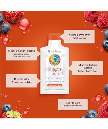 Youtheory Liquid Collagen Natural Berry - 12 Tubes (1 fl oz each) | Boost Skin & Joint Health - Buy Online on GoSupps.com