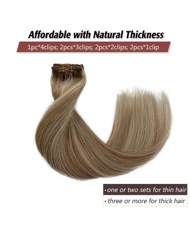 20 Inch Real Human Hair Extensions - Platinum Blonde Highlights Clip-In 70g, 7pcs - Remy Ash Brown #8P60 - Buy Online on GoSupps.com