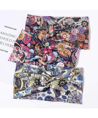 3 Pcs Non Slip Silk Boho Headbands with Buttons - Wide Floral Stretch Headbands for Nurses, Girls, Yoga, Sports - Buy Online on GoSupps.com