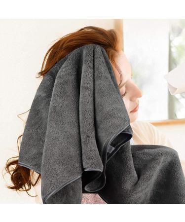 Kinhwa Large Dark Gray Towel Turban for Long Hair - Super Soft Quick-Drying 61cm x 112cm - Buy Online on GoSupps.com