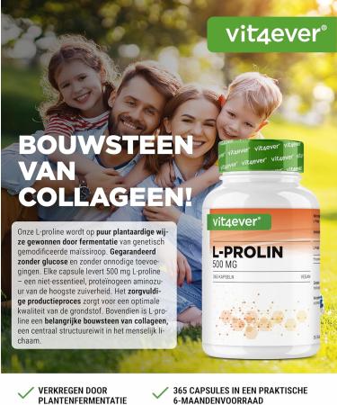VitamineVersand 24 LProline 365 capsules Highly dosed with 1000mg per daily portion Pure amino acid obtained through fermentation No additives vegan - Buy Online on GoSupps.com