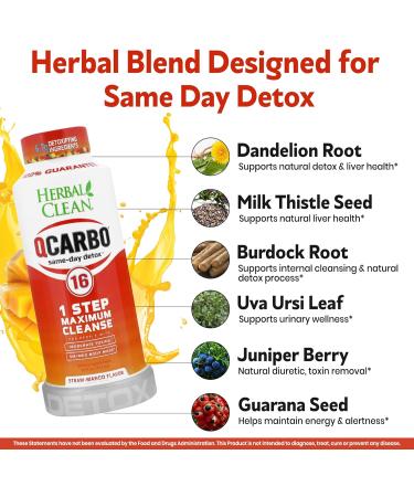 Herbal Clean Qcarbo16 Same-Day Detox Cleanse Drink (16 fl oz) - Strawberry Mango Flavor Full Body Cleanse* Detox Drink for Moderate Toxin Level* Vitamin B2 and Vitamin B12 for Men & Women - Buy Online on GoSupps.com