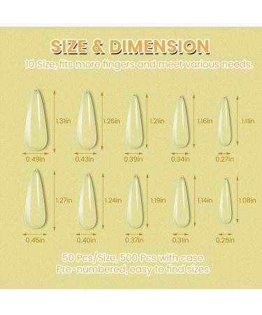 500pcs Clear Stiletto Nail Tips - Professional Full Cover Acrylic Fake Nails for Salon and Home DIY - 10 Sizes Soft Gel Extension Tips with Box - Buy Online on GoSupps.com
