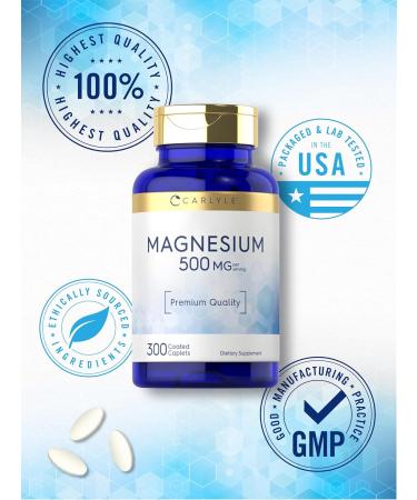 Carlyle Magnesium 500mg | 300 Coated Caplets | Vegetarian Non-GMO and Gluten Free Supplement 300 Count (Pack of 1) - Buy Online on GoSupps.com