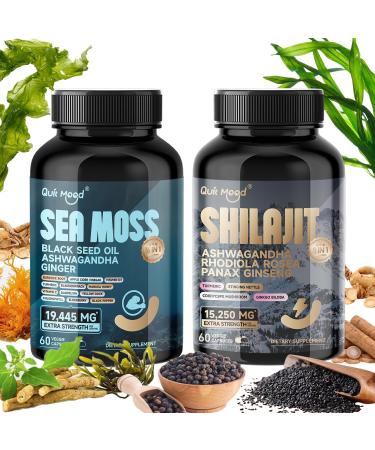 Sea Moss and shilajit Bundle 120 Capsules, with Seamoss, Black Seed Oil, Ashwagandha, Ginger, Burdock Root, Turmeric, Black Pepper Healthcare Dietary, All-in-One Multivitamin Combo Black Seed Oil