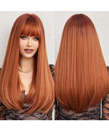 Emmor Auburn wigs with pony Auburn especially synthetic women's wigs long heat-resistant for daily use natural and convenient chestnut brown n#