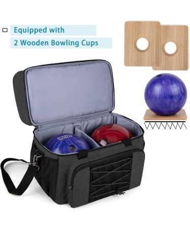 DSL Leaf Bowling Bag for 2 Balls - Bowling Tote with Wooden Cups and Padded Divider - Fits Mens 16 Shoes - Bag Only (Black) - Buy Online on GoSupps.com