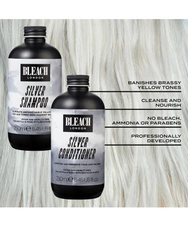 Bleach London Silver Shampoo and Conditioner Set - 250ml | Vegan & Cruelty-Free | High Pigmented Ashy Silver Rinse | Colour-Protecting Toning Formula - Buy Online on GoSupps.com