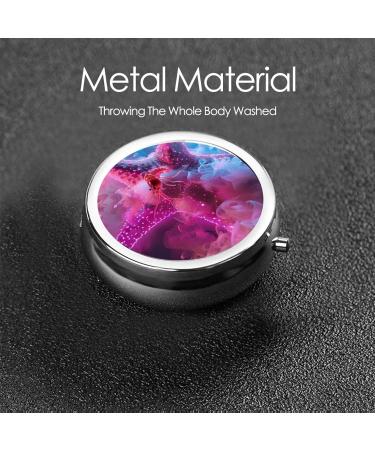 Starfish & Shrimp Portable Metal Pill Box - Round Mini 3-Compartment Ideal for Travel & Small Pills - Buy Online on GoSupps.com