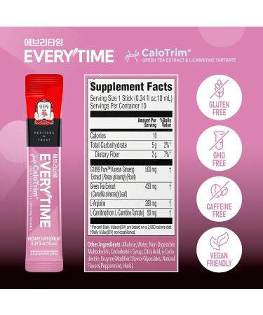 JUNG KWAN JANG Everytime CaloTrim - Intra Workout Herbal Energy Drink Packets with Korean Red Ginseng L-Carnitine Tartrate & Green Tea - Non-GMO (10 Sticks 0.34 fl oz) - Buy Online on GoSupps.com