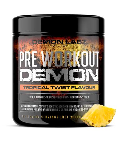 Pre Workout Demon - Hardcore Pre-Workout Powder Supplement with Creatine Caffeine Beta-Alanine and Glutamine (Tropical 360g) Tropical 40 Servings (Pack of 1)