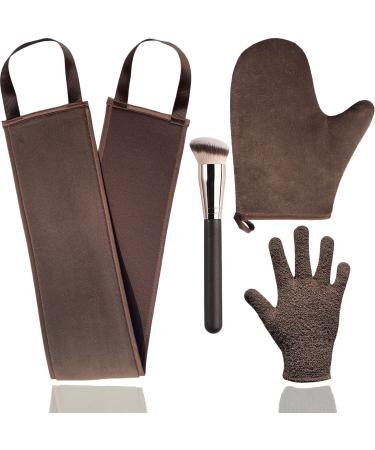 Self Tanning Mitt Applicator Kit Includes Velvety Self Tanner Mitt Back Tanning Applicator Exfoliating Glove Angled Self Tanner Brush for Sunless Tan Lotion Mousse Gel (Bronze 4 Pack) 4 Pack Bronze