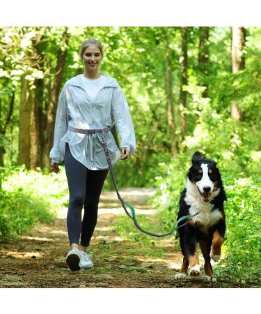 Buy Vivaglory Free-Handed Dog Leash | Padded Handles | Anti-Shock Bungee | Reflective Waist Running Leash for Medium & Large Dogs - Gray/Turquoise - Buy Online on GoSupps.com